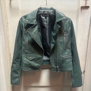 Luxe Green Leather Jacket cropped